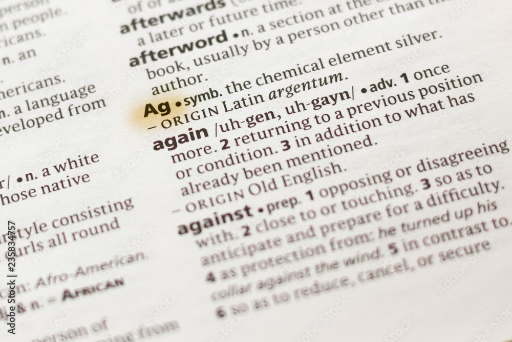 The word or phrase Ag in a dictionary. The word or phrase Ag in a dictionary.