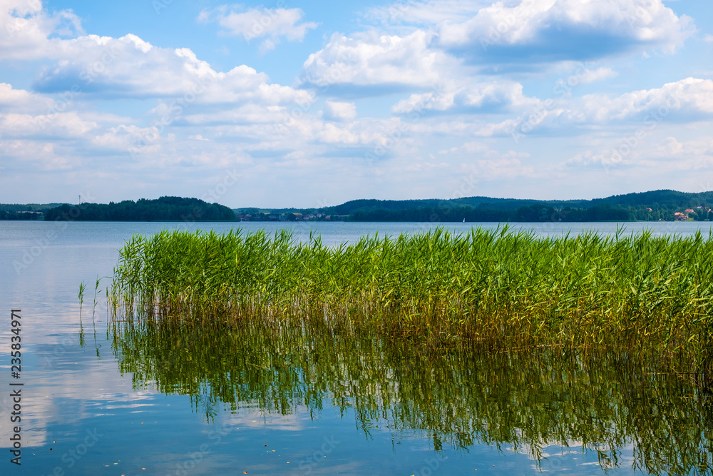 Panoramic view of Wulpinskie Lake at the Masuria Lakeland region in Poland in summer season