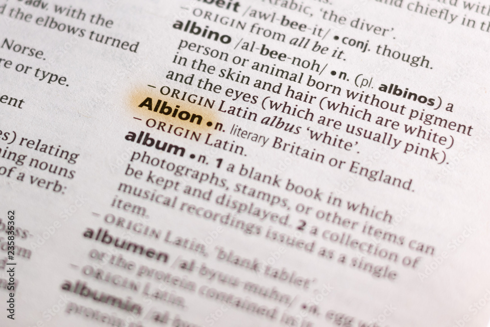 The word or phrase Albion in a dictionary. The word or phrase Albion in a dictionary.