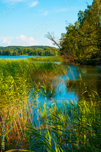 Panoramic view of Wulpinskie Lake at the Masuria Lakeland region in Poland in summer season