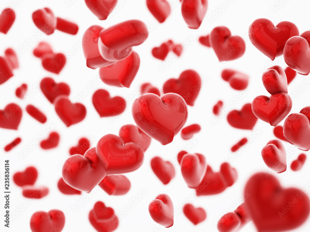 Falling hearts background with DOF effect. 3D illustration Falling hearts background with DOF effect. 3D illustration