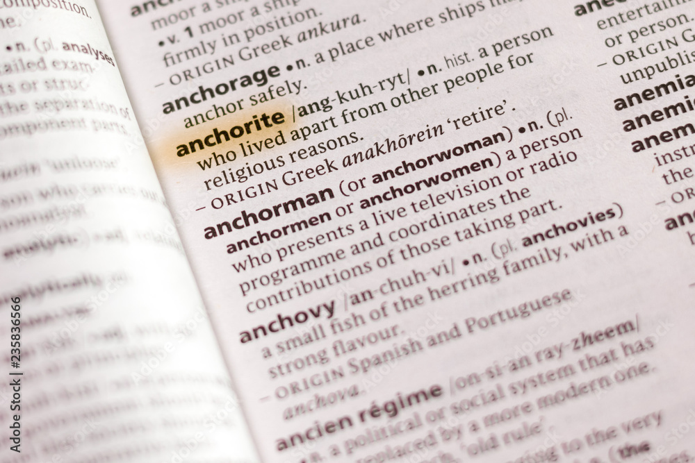 The word or phrase Anchorite in a dictionary.