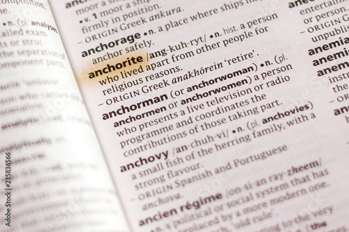 The word or phrase Anchorite in a dictionary.