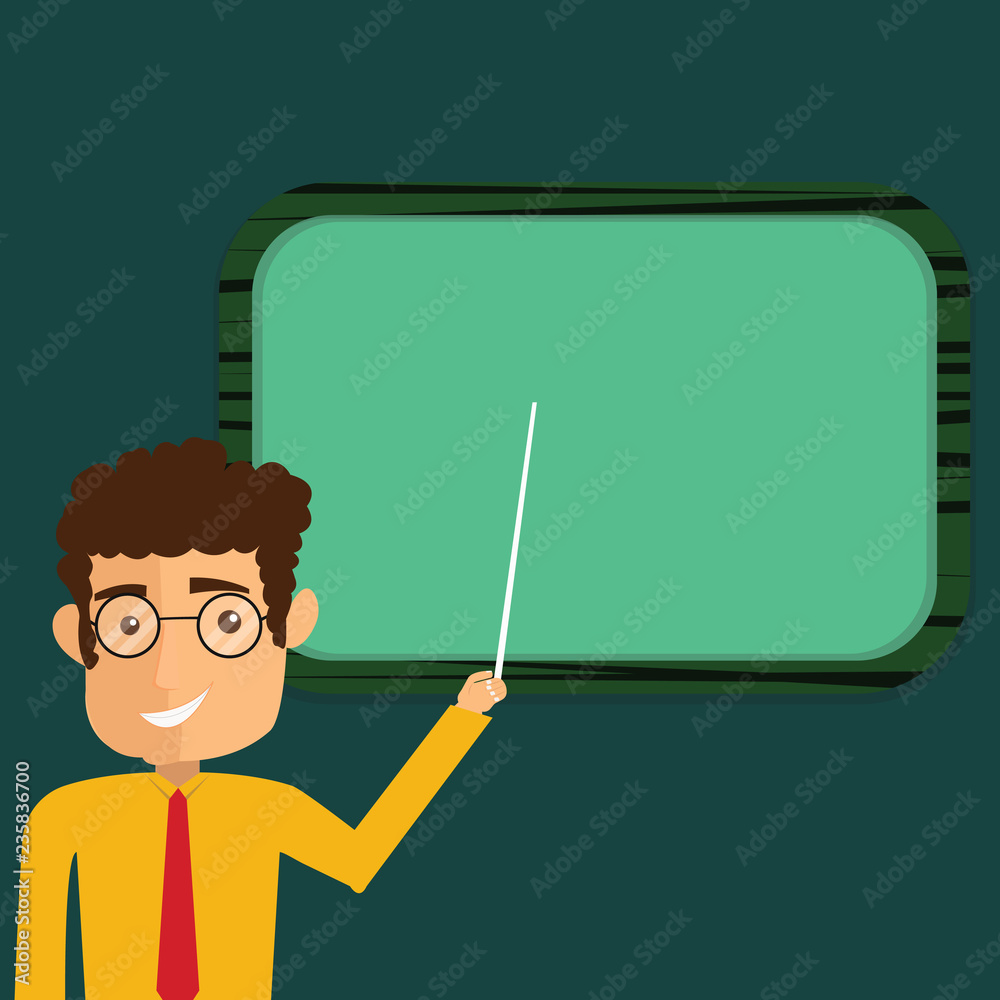 Business Empty template for Layout for invitation greeting card promotion poster voucher. Man Standing Holding Stick Pointing to Wall Mounted Blank Color Board Business Empty template for Layout for invitation greeting card promotion poster voucher. Man Standing Holding Stick Pointing to Wall Mounted Blank Color Board