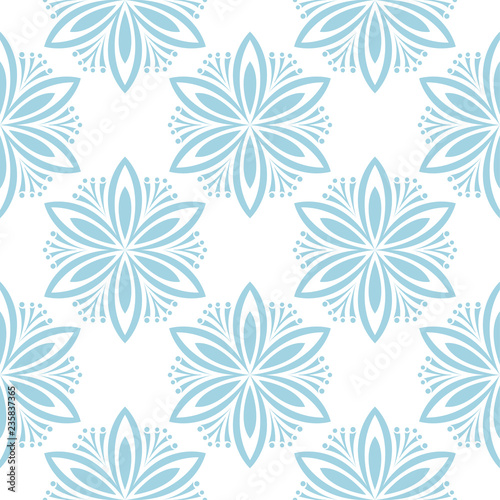 Blue floral seamless design on white background