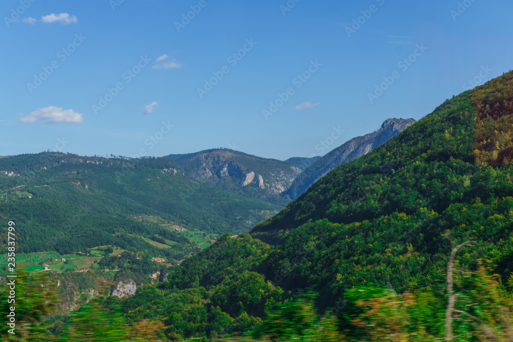 Beautiful panorama of the summer mountain range in the national park Durmitor in Montenegro.