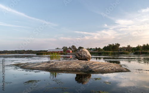 Finnish seascape. Boathouses in archipelago.