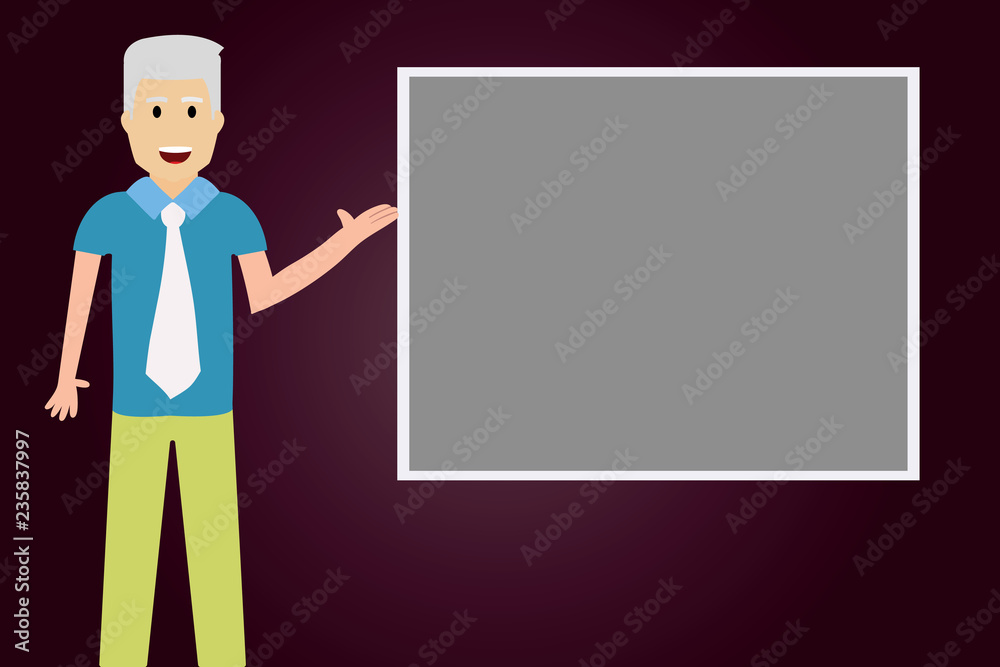 Design business concept Empty copy space modern abstract background. Man with Tie Standing Talking Presenting Blank Color Square Board Vector
