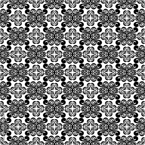 Black floral seamless pattern on white background
