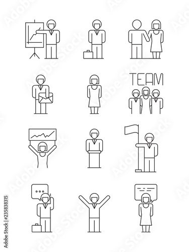 Business people icon. Team office managers relations user successful people dialog vector simple business symbols. Office team businessman, presentation and organization illustration