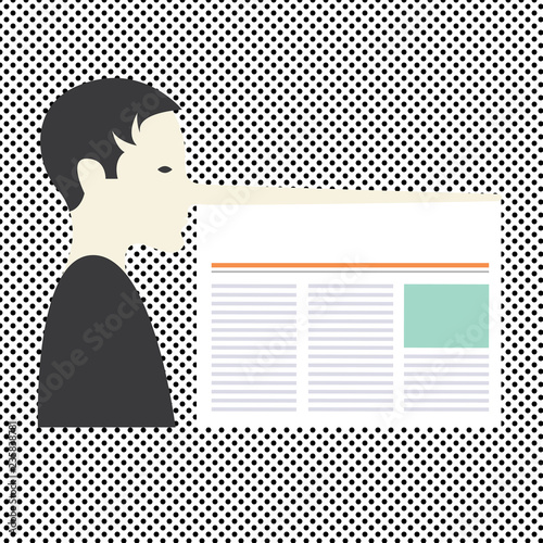 Design business concept Empty copy text for Web banners promotional material mock up template. Man with a Very Long Nose like Pinocchio a Blank Newspaper is attached