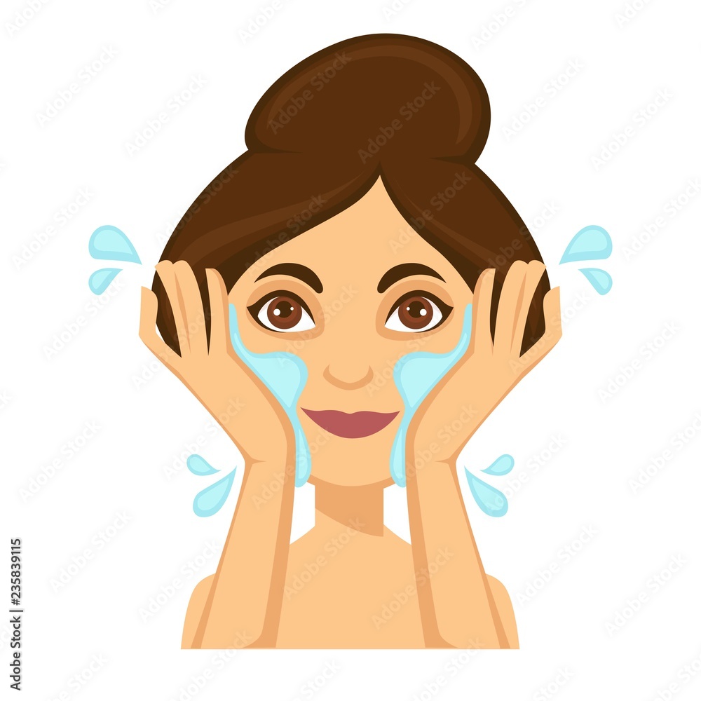Young woman washing her face with clear water Young woman washing her face with clear water