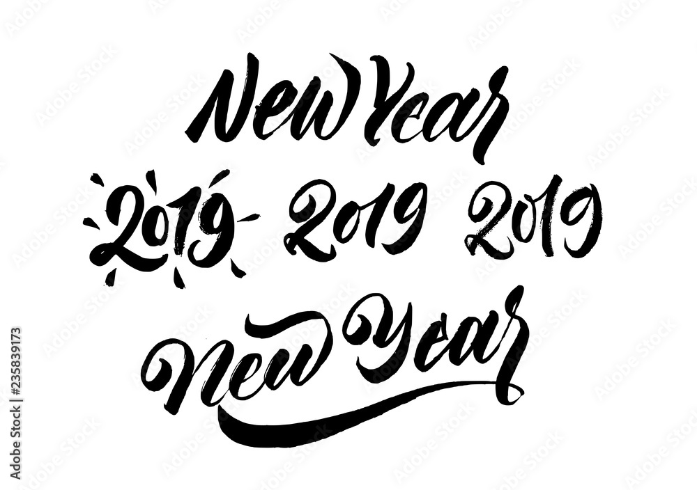New Year set. 2019 brush pen lettering.