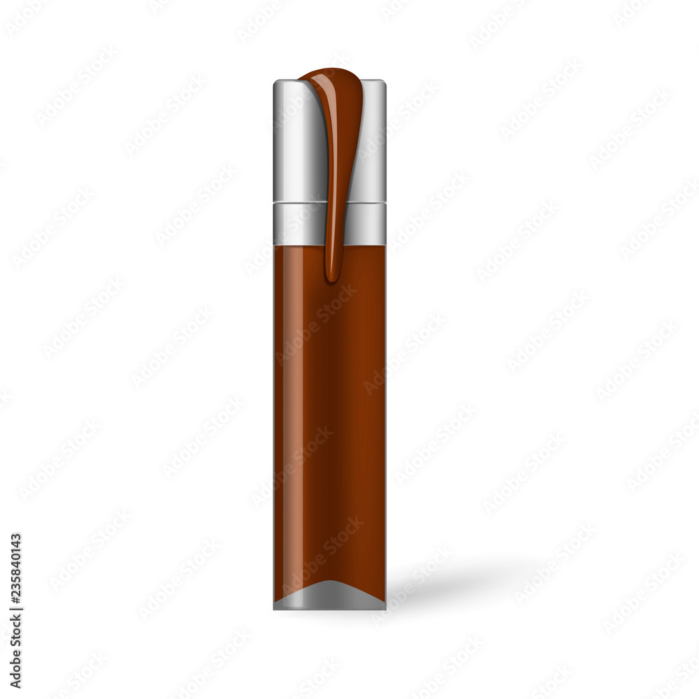 Cosmetic bottle with flowing make-up foundation on white background Cosmetic bottle with flowing make-up foundation on white background