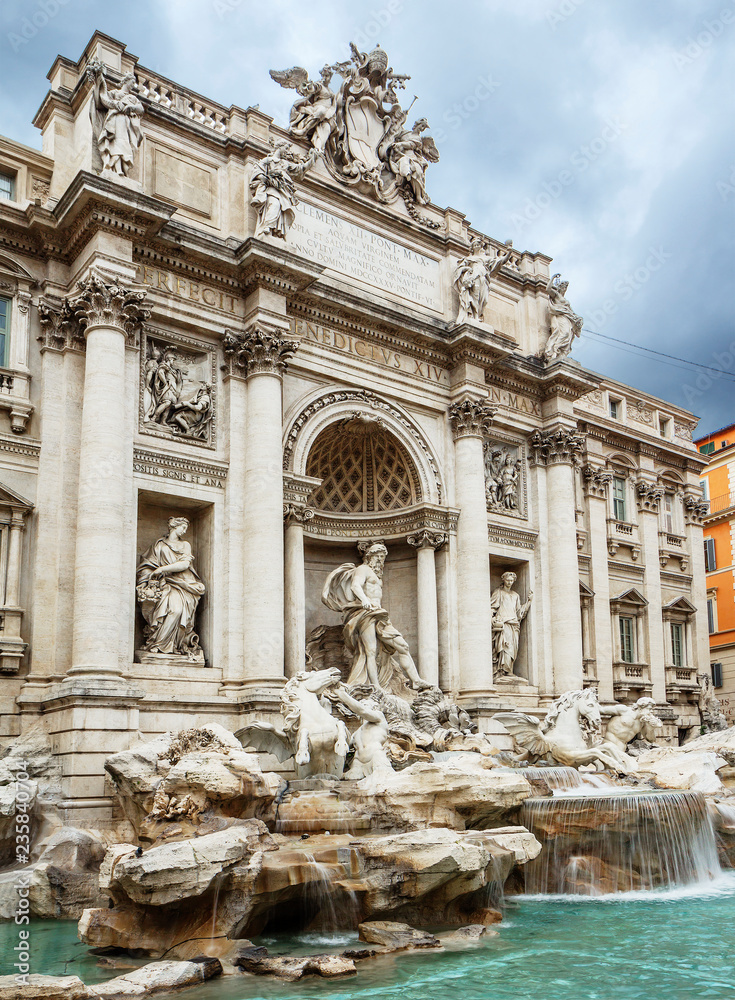 Rome, Italy, Trevi Fountain. Trevi fountain is the largest fountain in Rome, built in the Baroque style.