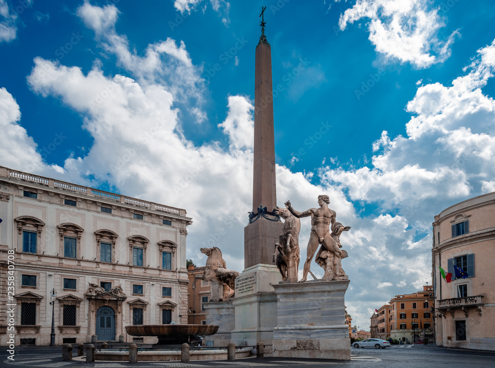 The Piazza del Quirinale, on the Quirinal Hill, is one of the most beautiful squares of Rome. Here is the Dioscuri fountain with the 14 m high obelisk and the 6 m high horse tamers Castor and Pollux.