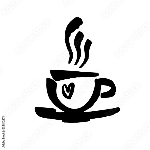 Coffee and tea cups symbols for fast food or restaurant design. Modern brush ink. Isolated on white background.