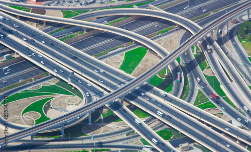 intersection of roads in Dubai city, United Arab Emirates. aerial view