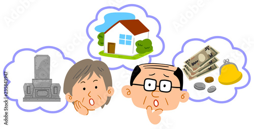 シニアの夫婦　老後の不安　中高年　顔　表情
