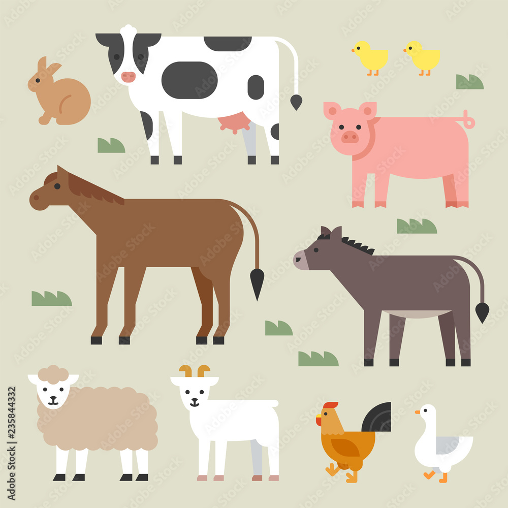 farm animals set. flat design style vector graphic illustration.