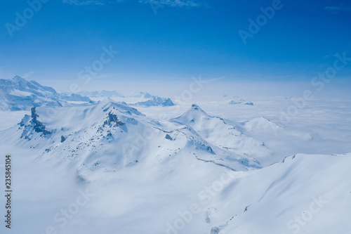 Stunning view of the snow mountain the Swiss Skyline from Schilthorn Piz Gloria, Switzerland