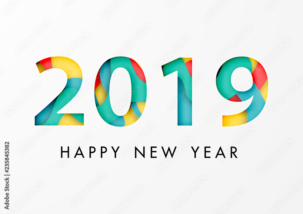 Paper art of Happy New Year 2019 Festival with Abstact Text Design vector