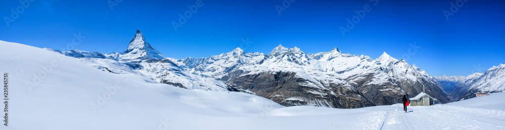 Beautiful panoramic view of  the Matterhorn Mountain in winter, Switzerland.