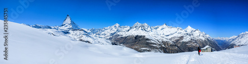 Beautiful panoramic view of the Matterhorn Mountain in winter, Switzerland.