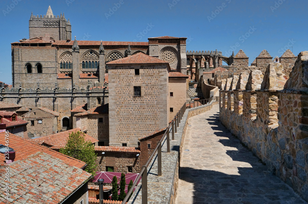 Avila medieval fortress and cathedral walkway