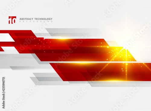 Abstract technology geometric red color shiny motion background with lighting effect.