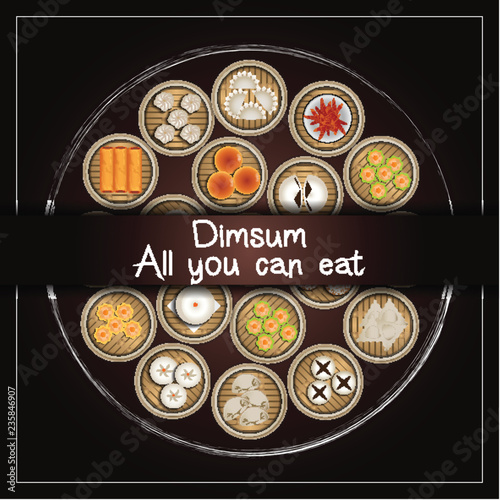 Chinese dim sum menu in  bamboo steamer basket