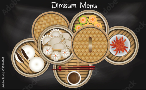 Chinese dim sum menu in  bamboo steamer basket