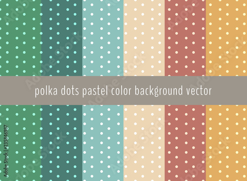 Set of polka dots pattern on pastels green, yellow, blue and brown color background.