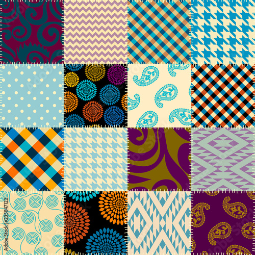 Patchwork textile pattern. Seamless quilting design background.