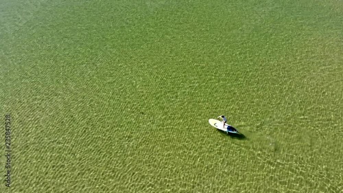 Aerial footage of Stand-up paddleboarding on the lake photo