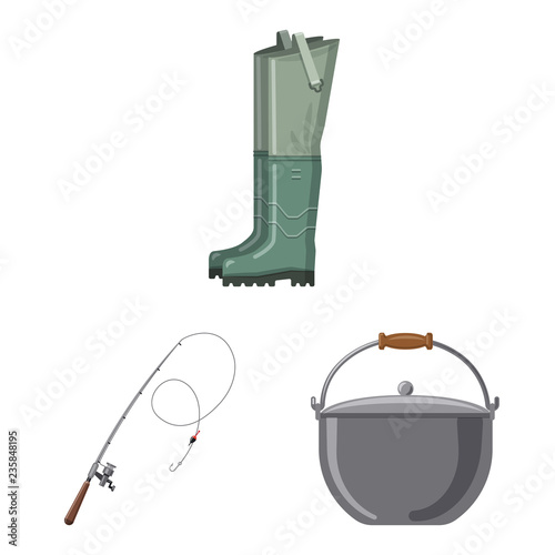 Vector design of fish and fishing icon. Collection of fish and equipment vector icon for stock.