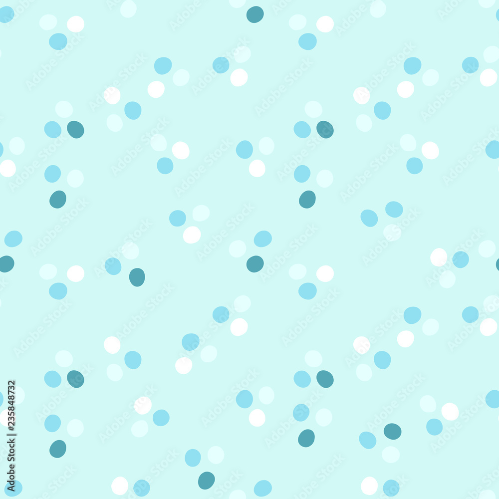Hand drawn vector seamless pattern in cute polka dot style. Pastel tones ornament for fabric and wrapping paper design, for nursery clothes.