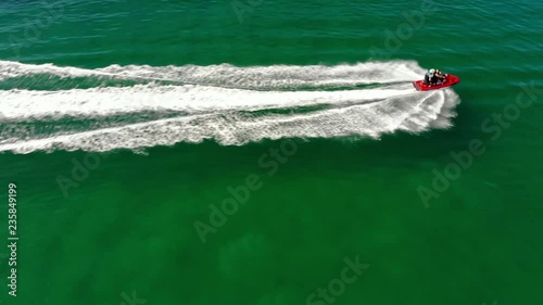 Drone, aerial footage of jet skiier. photo