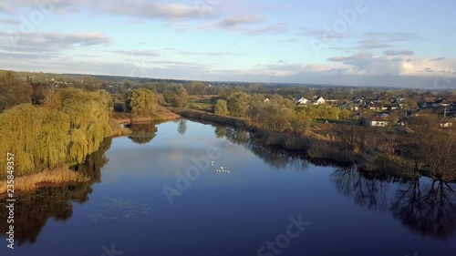 Aerial: Landscape of the Tiasmyn river, Ukraine, autumn time photo