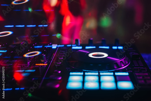 DJ controller panel on for professional music and sound mixing