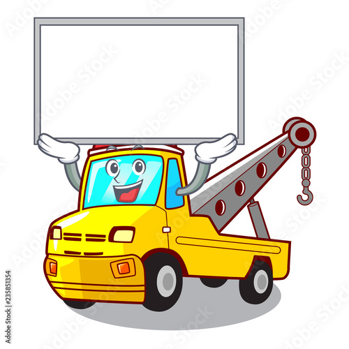 Up board Cartoon tow truck isolated on rope