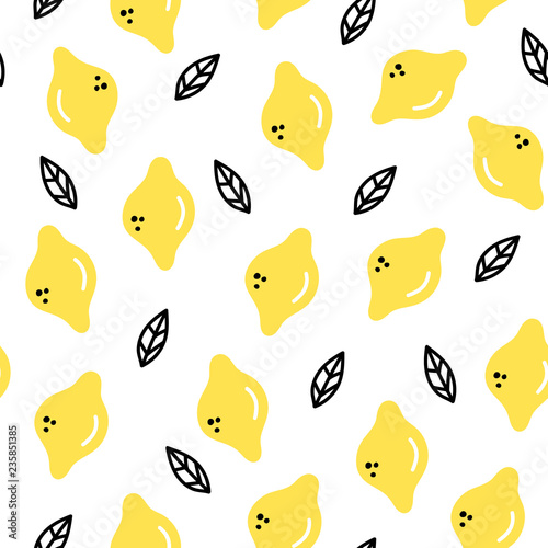 Vector fruit seamless pattern in Doodle style. Lemons  limes