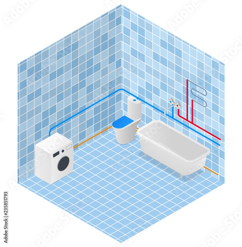 bathroom in isometry water supply heating scheme