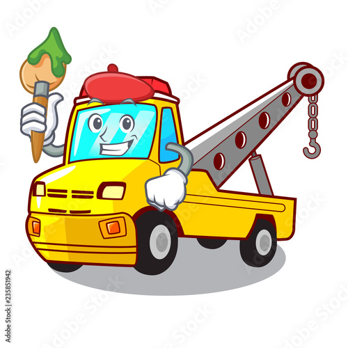 Artist Cartoon tow truck isolated on rope