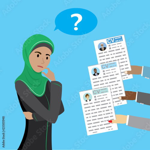 Arabic Businesswoman makes a choice between CV candidates