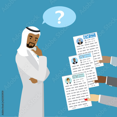 Arabic Businessman makes a choice between CV candidates