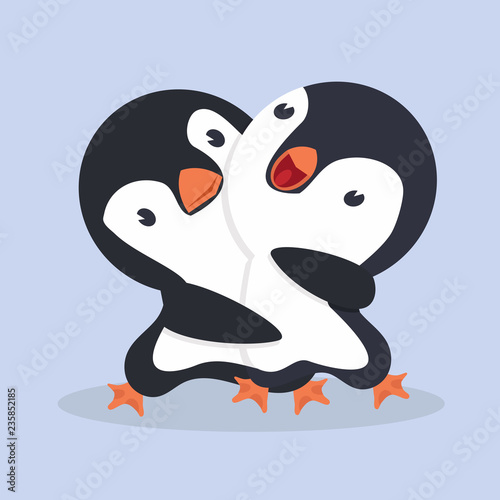 Cute Happy Penguins Couple hug