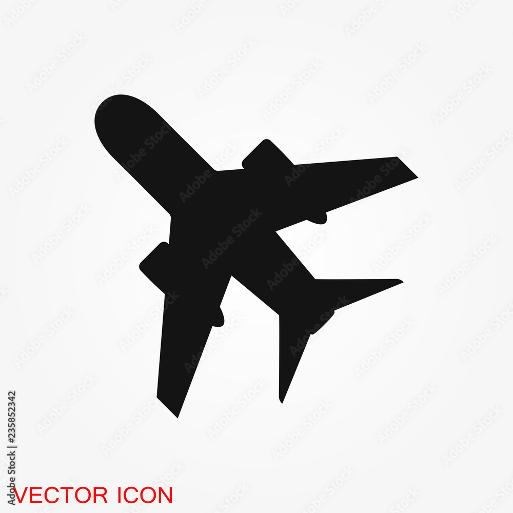 Plane icon on white background, airplane vector Illustration Plane icon on white background, airplane vector Illustration