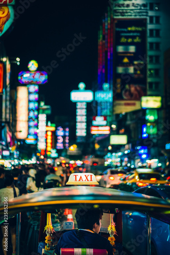 Photography Tuk Tuk Taxi Nightlife at Chinatown in Bangkok,Thailand.