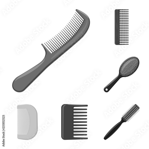 Vector illustration of brush and hair sign. Set of brush and hairbrush vector icon for stock.